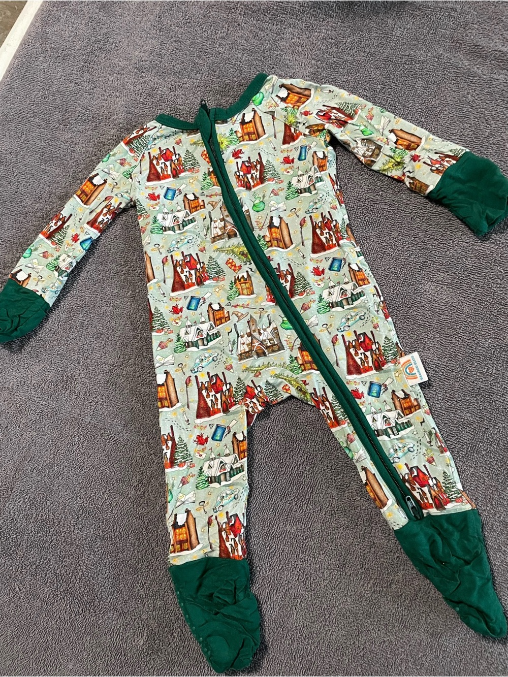 Bamboo Green Holiday Harry Potter Hogsmead Print Footed One-Piece for Kids